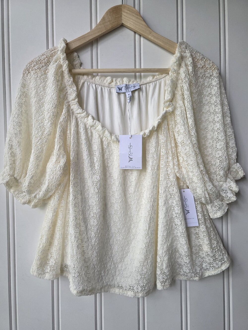 Jessica Simpson Adri Allover Lace Boho Top Gardenia Cream Medium